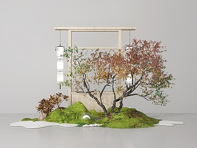 新中式现代室内景观 小景 景观植物 景观 景观树 橱窗