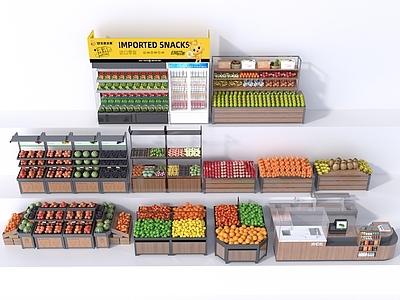 现代水果店 水果店货架 水果店保鲜柜 水果店岛台 水果店收银台