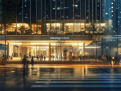 现代街道外景 热门城市街道夜景 商业街外景 街道夜景 道路 人行道