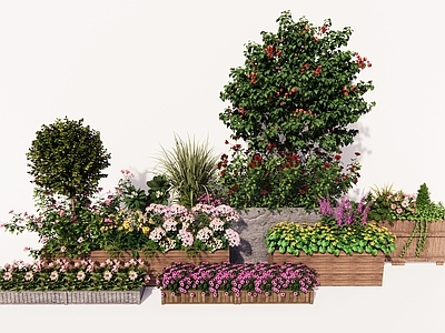 植物组合 防腐木花箱 木制景观花箱 花草植物花池花箱 景观花池 植物花池花箱树池