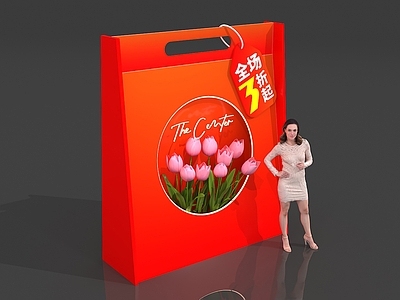 现代美陈 花艺美陈 促销购物袋 郁金香装饰 商场促销