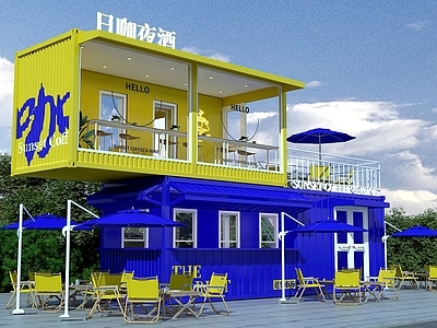 现代酒馆 集装箱造型 酒馆 咖啡店 外摆