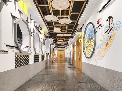 中式茶馆 中式古建茶馆 飞天彩画雕塑