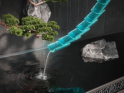 新中式水景 新中式水景观 水钵 水缸水景 流水 室内水景