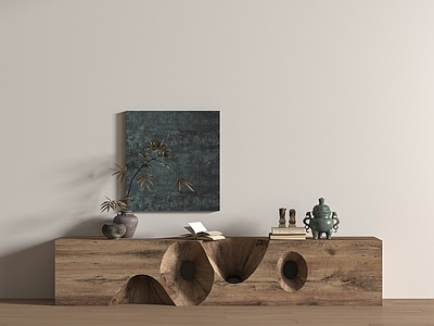 现代条案 现代中古条案 端景 玄关 摆件组合 长凳 挂画