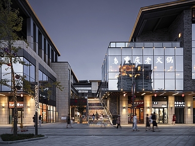 现代街道外景 商业街外景 道路 人行道 走廊 街道夜景