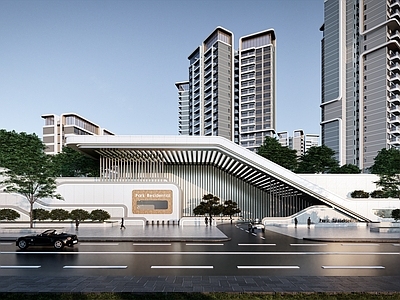现代小区建筑 高差大门