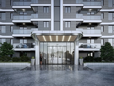 现代小区建筑 多层住宅 门头