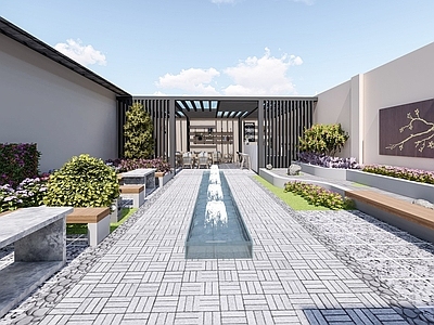 现代简约办公景观 会所景观 花园 庭院 景墙 廊架