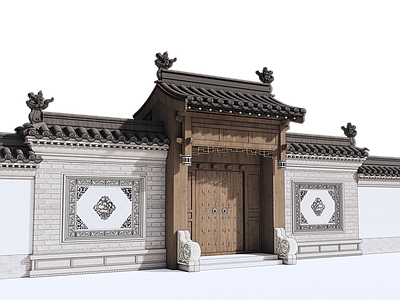 中式新中式庭院小品 中式庭院门 传统中式院门 古代庭院门墙 古建筑 院门