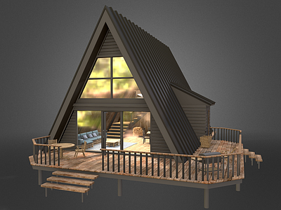 现代艺术风格建筑 A型框架小屋 景观民宿 露营 帐篷 森林木屋 度假村