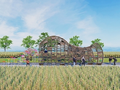 现代乡村公园 游鱼 鱼篓 稻鱼共生公园 稻鱼共生系统 稻田