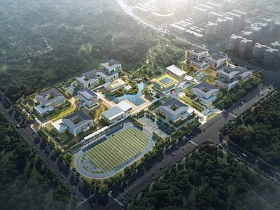 现代新中式学校建筑 学校 图书馆 教学楼 校园建筑 中学
