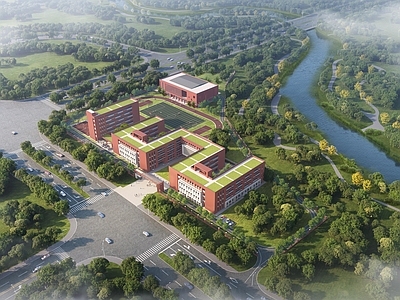 现代极简学校建筑 中小学 教学楼 学校 体育馆 红砖学校