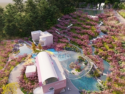 现代工业山 民宿景观 儿童乐园 草坪婚礼 溪流瀑布 滨水景观