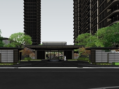 现代轻奢小区建筑 小区出入口 社区大堂 豪宅出入口 示范区景观 配套商业