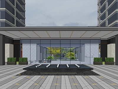 现代新中式小区建筑 社区大堂 小区出入口 豪宅 绿城 小区次入口