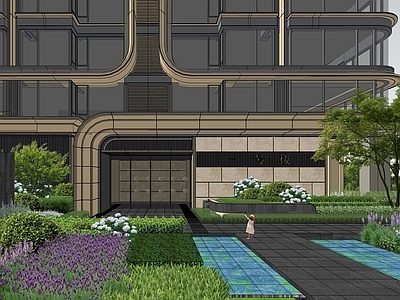 现代轻奢小区建筑 单元大堂 单元门头 住宅大堂 社区大堂 单元大门