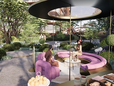 现代奶油屋顶花园 马卡龙花园 屋顶艺术花园 圆形露台花园 花园马卡龙家具 邻里艺术花园
