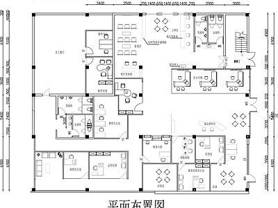 现代整体办公空间 600平办公室 办公室平面图 整体办公室平米图 施工图
