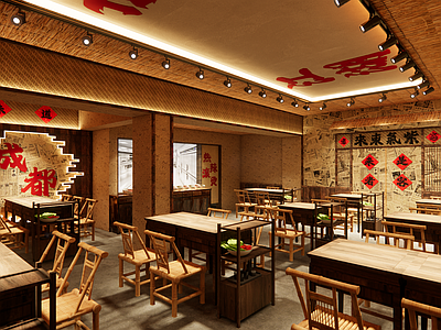 复古中式火锅店 复古 做旧 市井风 火锅店