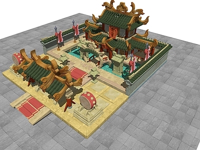 中式复古古建筑 聚义堂 场景建筑