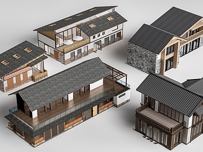 现代古建筑 现代民宿建筑 民宿客栈 乡村小建筑