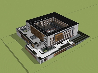 现代新中式图书馆建筑 现代图书馆 坡屋顶图书馆 学校图书馆 公共建筑 图书馆