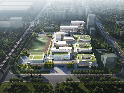 现代新中式学校建筑 教学楼学校 校园建筑 学校操场 学校 学校主入口