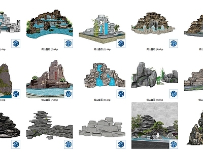 现代新中式庭院小品 假山叠水 景观假山 假山