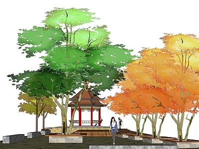 新中式中式口袋公园 亭子 公园景观 庭院景观