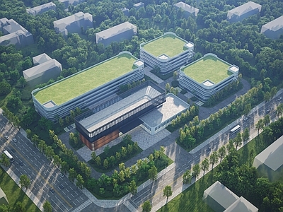 现代学校外观 厂房产业园办公楼