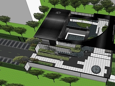 新中式轻奢小区景观 新中式展示区景观 下沉庭院景观 连廊 跌水水景