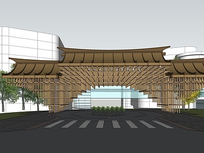 新中式医院建筑 大门