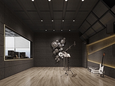 现代直播间 录音棚 播放设备 架子鼓 乐器