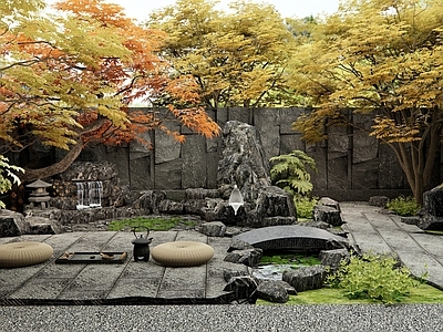 新中式庭院 别墅庭院 假山水景 老石板 景观树 植物造景
