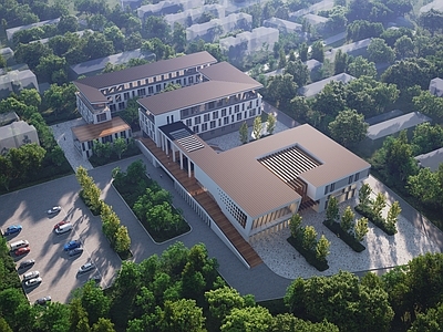 新中式学校外观 新中式中小学学校