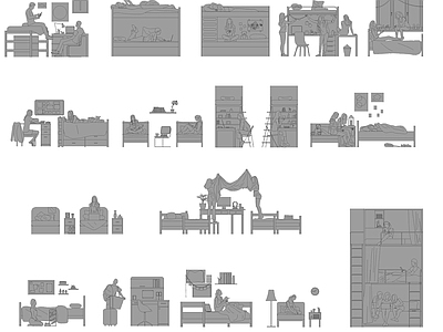 现代综合家具图库 宿舍家具 施工图