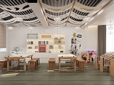 新中式原木教室 书法教室 美术教室