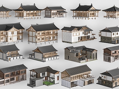 现代新中式古建筑 中式古建筑 民宿建筑 乡村民房 中式屋顶