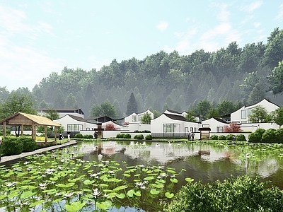 新中式中式鸟瞰规划 美丽乡村 度假村 民宿建筑