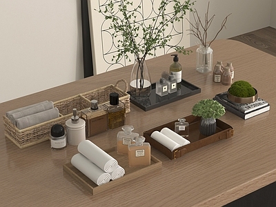其他厨卫 洗浴用品组合 托盘摆件 现代卫生间摆件