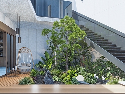 植物组合 树池植物组合 热带植物 下沉庭院