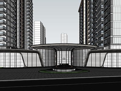 现代轻奢小区建筑 示范区 售楼处 豪宅出入口 成都龙湖 景观会客厅