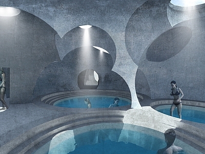 简约现代风格建筑 洞穴spa 异形 概念建筑