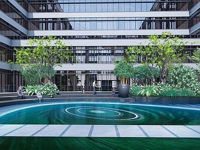 现代办公景观 现代办公庭院景观 中庭花园 螺旋艺术水景 创意水景