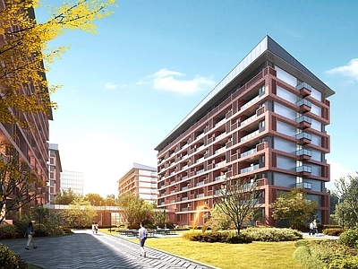 现代学校建筑 红砖宿舍楼