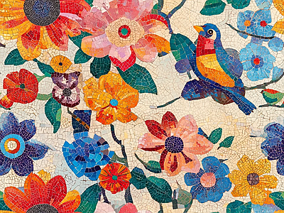 现代马赛克 花鸟马赛克