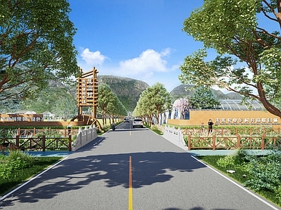 现代滨水景观 乡村入口景观 村牌 滨水