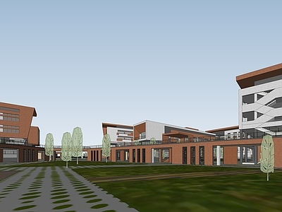 现代学校建筑 学校操场 教学楼学校 红砖学校 中学建筑